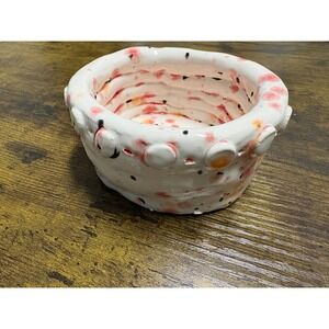 Handmade Chunky Ceramic Bowl Dish Planter White and Pink Glazed Speckled Pottery